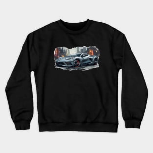 Gray C8 Corvette City Scene Supercar Racecar Muscle Car Sportscar Street Scene Grey Corvette C8 Crewneck Sweatshirt